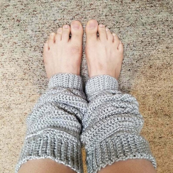 Handmade Crochet Silver Super Soft Adult Leg Warmers for Fashion or Fitness - Picture 5 of 6